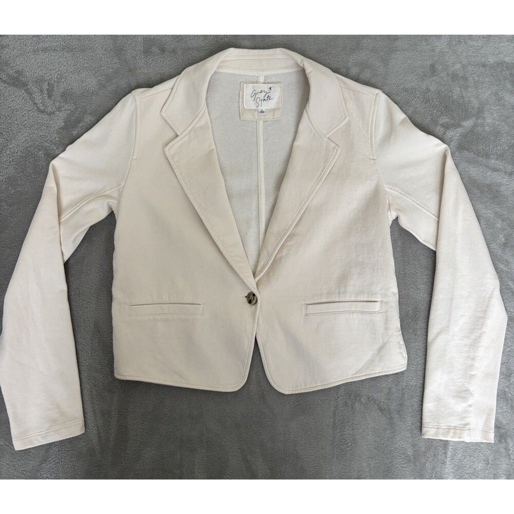 Grey State Womens Cropped Knit Blazer Jacket Cream Cotton Soft Tailored Medium